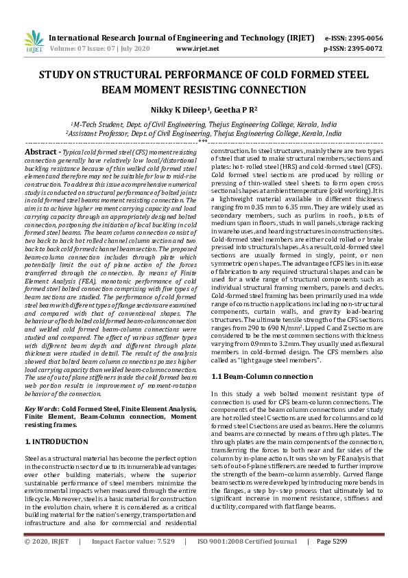 (PDF) IRJET- STUDY ON STRUCTURAL PERFORMANCE OF COLD FORMED STEEL BEAM ...
