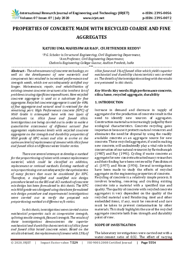 (PDF) PROPERTIES OF CONCRETE MADE WITH RECYCLED COARSE AND FINE AGGREGATES