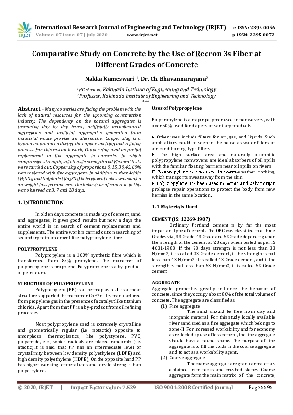 (PDF) IRJET- Comparative Study on Concrete by the Use of Recron 3s ...
