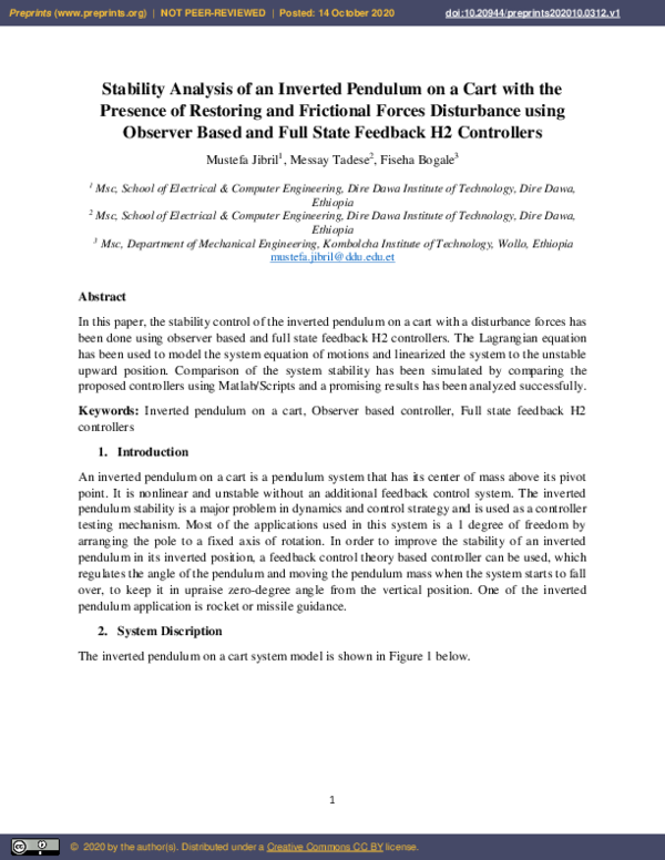 (PDF) Stability Analysis of an Inverted Pendulum on a Cart with the ...