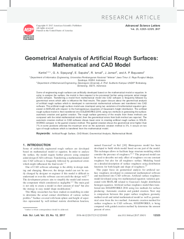 (PDF) Geometrical Analysis of Artificial Rough Surfaces: Mathematical ...