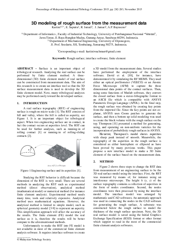 (PDF) 3D modeling of rough surface from the measurement data