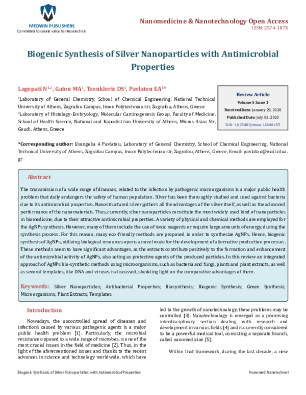 (PDF) Biogenic synthesis of silver nanoparticles with antimicrobial ...