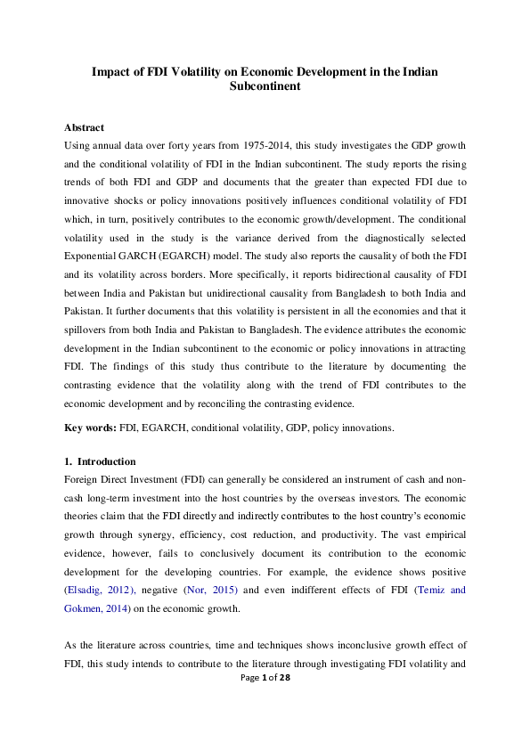 (PDF) Impact of FDI Volatility on Economic Development in the Indian ...