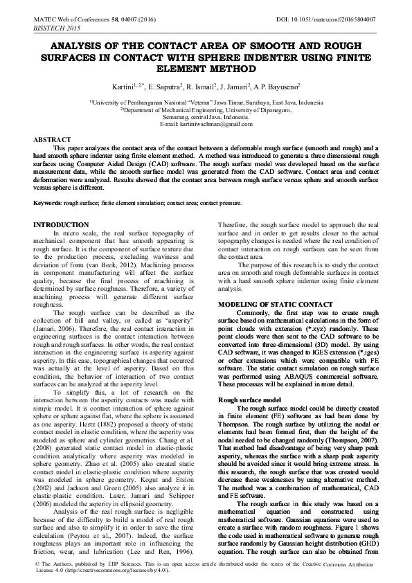 (PDF) ANALYSIS OF THE CONTACT AREA OF SMOOTH AND ROUGH SURFACES IN ...