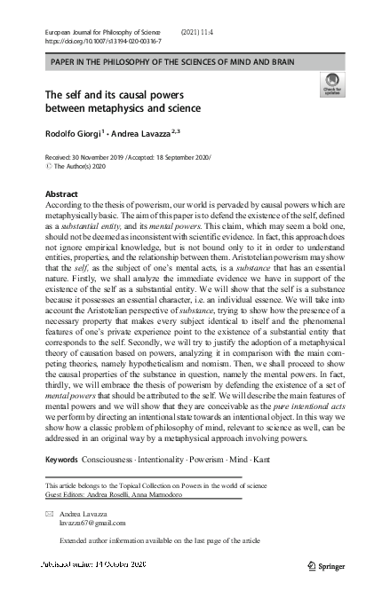 (PDF) The self and its causal powers between metaphysics and science