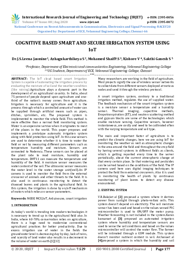 (PDF) IRJET- Cognitive based Smart and Secure Irrigation System using IoT