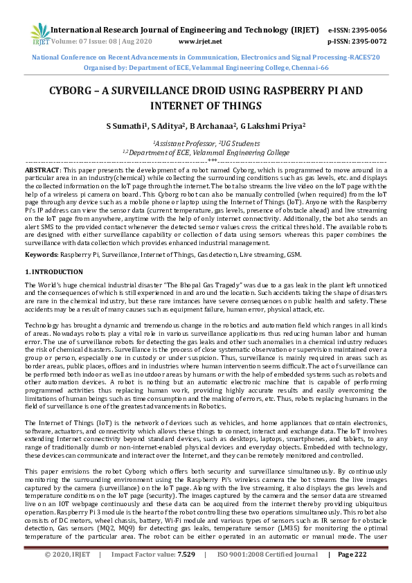 (PDF) IRJET- CYBORG -A SURVEILLANCE DROID USING RASPBERRY PI AND ...