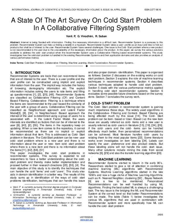 (PDF) A State Of The Art Survey On Cold Start Problem In A ...