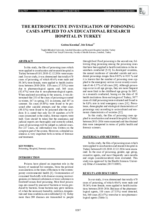(PDF) THE RETROSPECTIVE INVESTIGATION OF POISONING CASES APPLIED TO AN ...