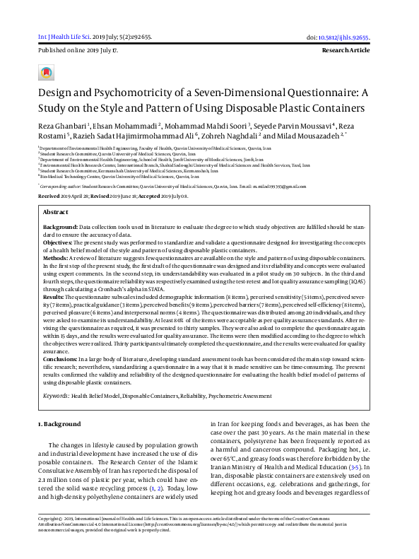 (PDF) Design and Psychomotricity of a Seven-Dimensional Questionnaire ...