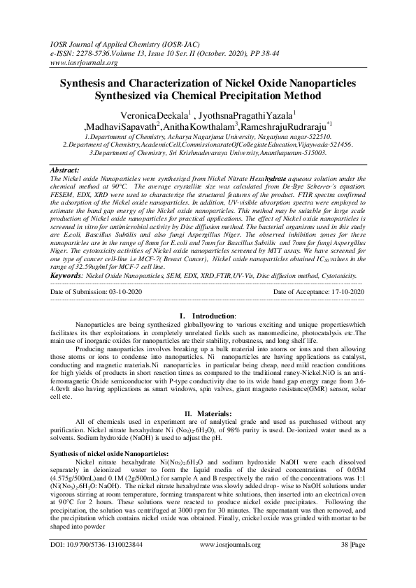 (PDF) Synthesis and Characterization of Nickel Oxide Nanoparticles ...