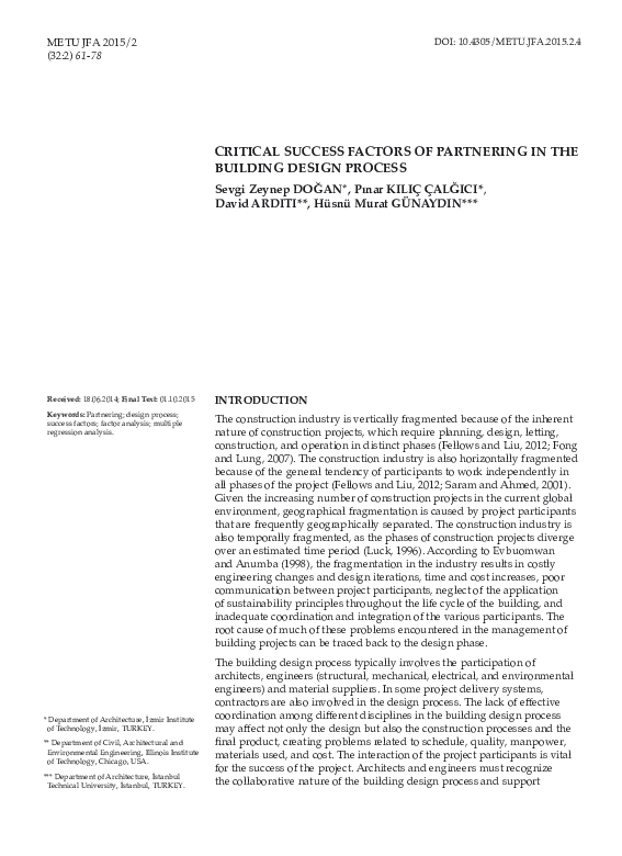 (PDF) Critical Success Factors Of Partnering In The Building Design Process