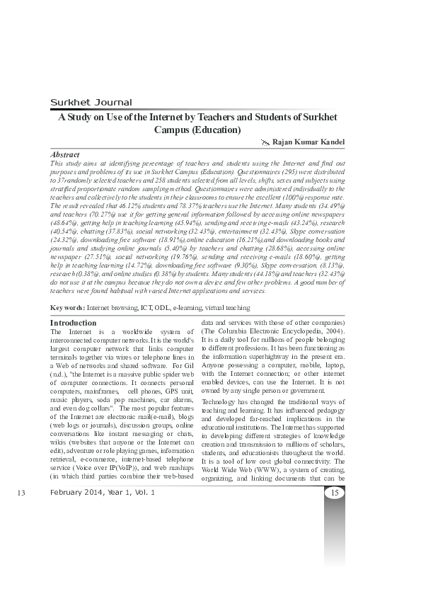 (PDF) A Study on Use of the Internet by Teachers and Students of ...