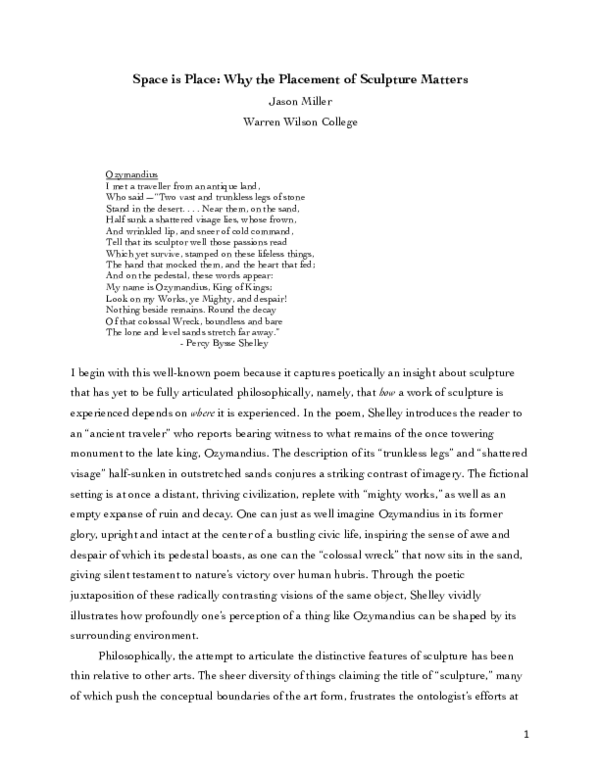 (PDF) Space is Place: Why the Placement of Sculpture Matters