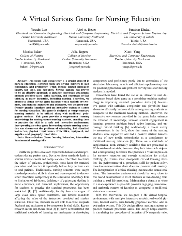 (PDF) A Virtual Serious Game for Nursing Education