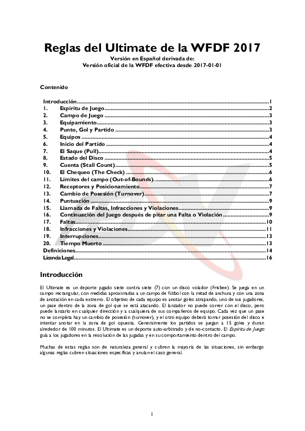(PDF) Reglas del Ultimate de la WFDF 2017