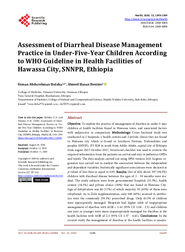 (PDF) Assessment of Diarrheal Disease Management Practice in Under-Five ...