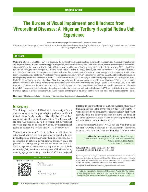 (PDF) The Burden of Visual Impairment and Blindness from Vitreoretinal ...