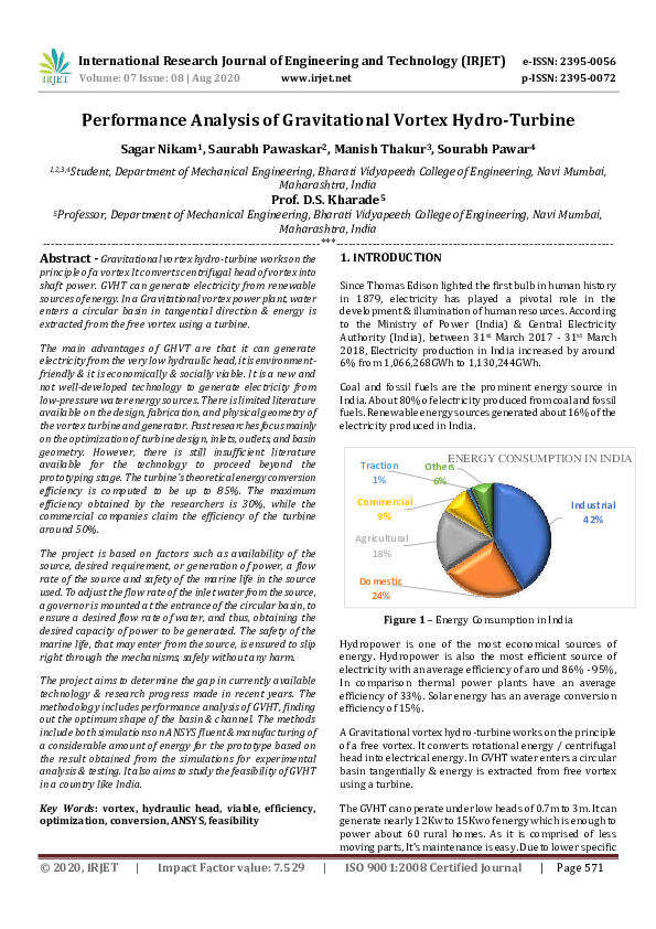 (PDF) IRJET- Performance Analysis of Gravitational Vortex Hydro-Turbine
