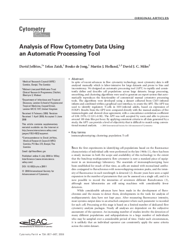 (PDF) Analysis of flow cytometry data using an automatic processing tool