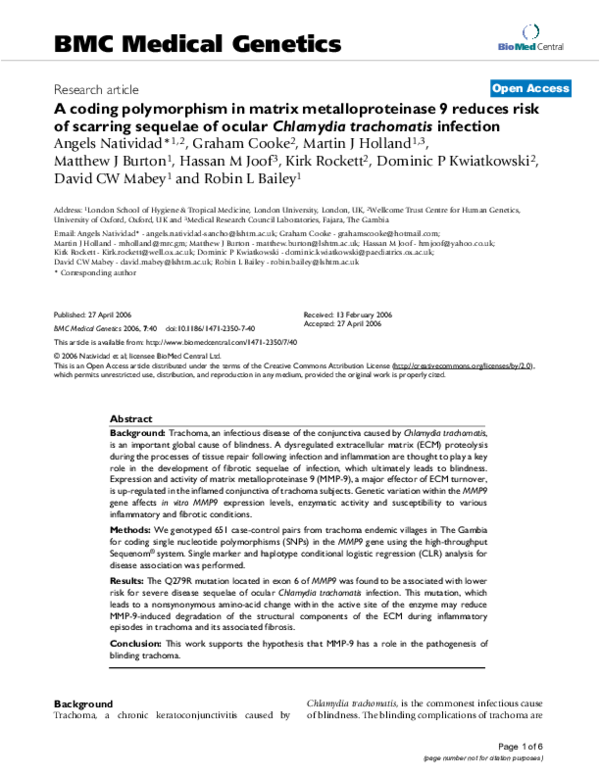 (PDF) A coding polymorphism in matrix metalloproteinase 9 reduces risk ...