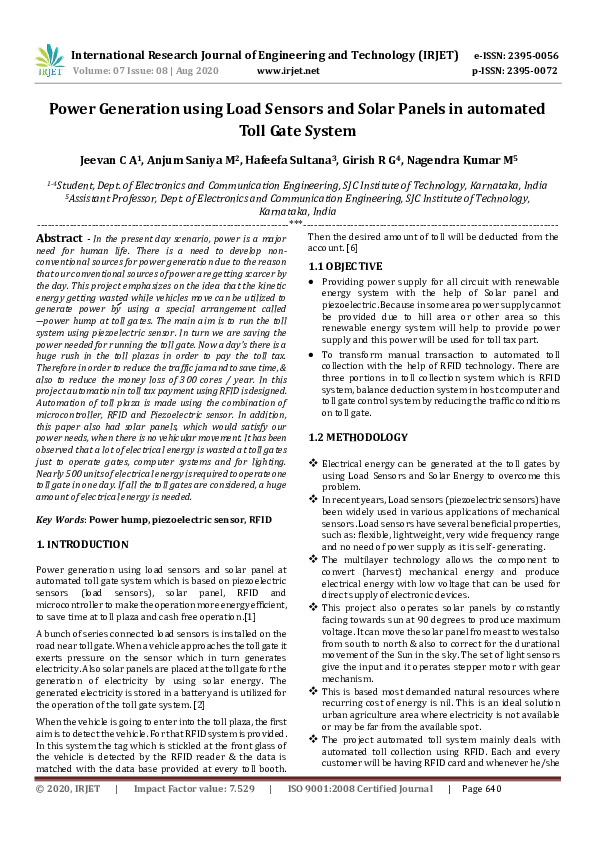 (PDF) IRJET Power Generation using Load Sensors and Solar Panels in