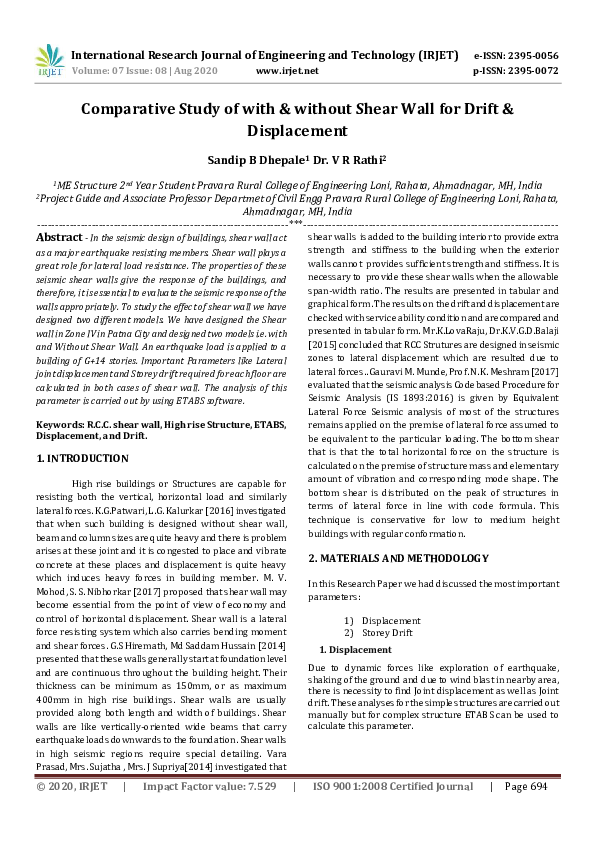 (PDF) IRJET- Comparative Study of with & without Shear Wall for Drift ...