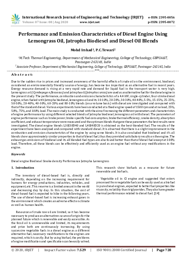(PDF) IRJET- Performance and Emission Characteristics of Diesel Engine ...