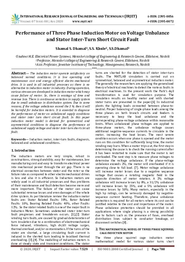 (PDF) IRJET- Performance of Three Phase Induction Motor on Voltage ...