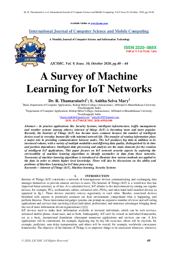 (PDF) A Survey of Machine Learning for IoT Networks﻿