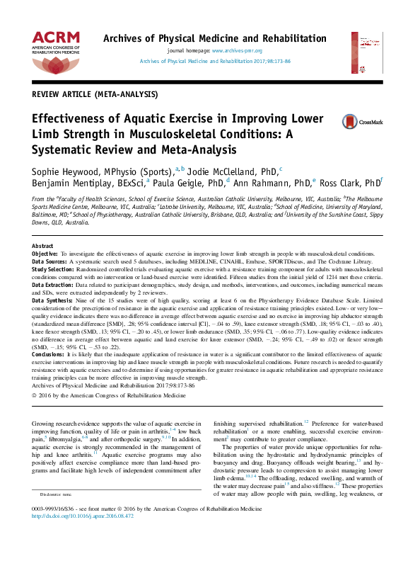 (PDF) Effectiveness of Aquatic Exercise in Improving Lower Limb