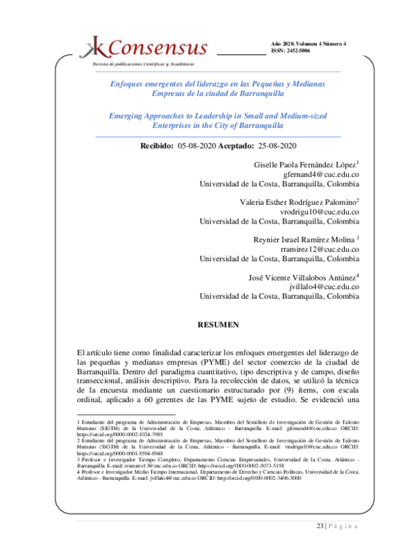 (PDF) Enfoques emergentes del liderazgo en las Pequeñas y Medianas ...