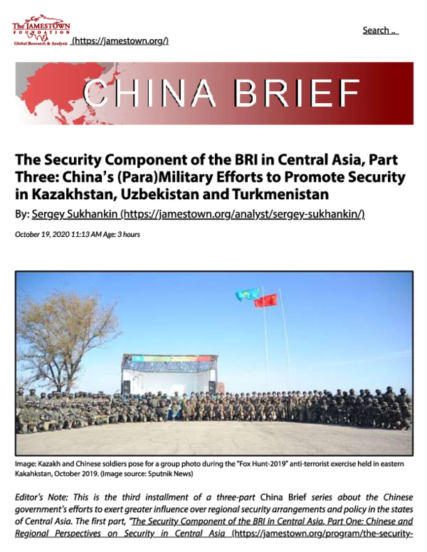 (PDF) The Security Component of the BRI in Central Asia, Part Three ...