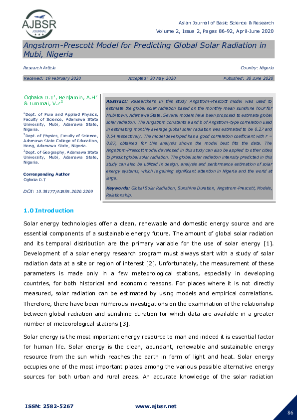 (PDF) Angstrom-Prescott Model for Predicting Global Solar Radiation in ...