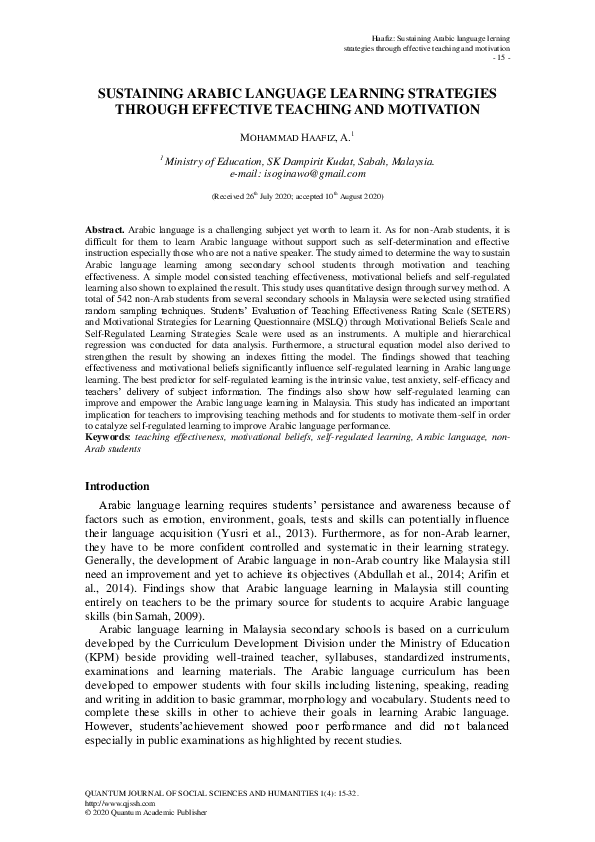 (PDF) Sustaining Arabic Language Learning Strategies Through Effective ...