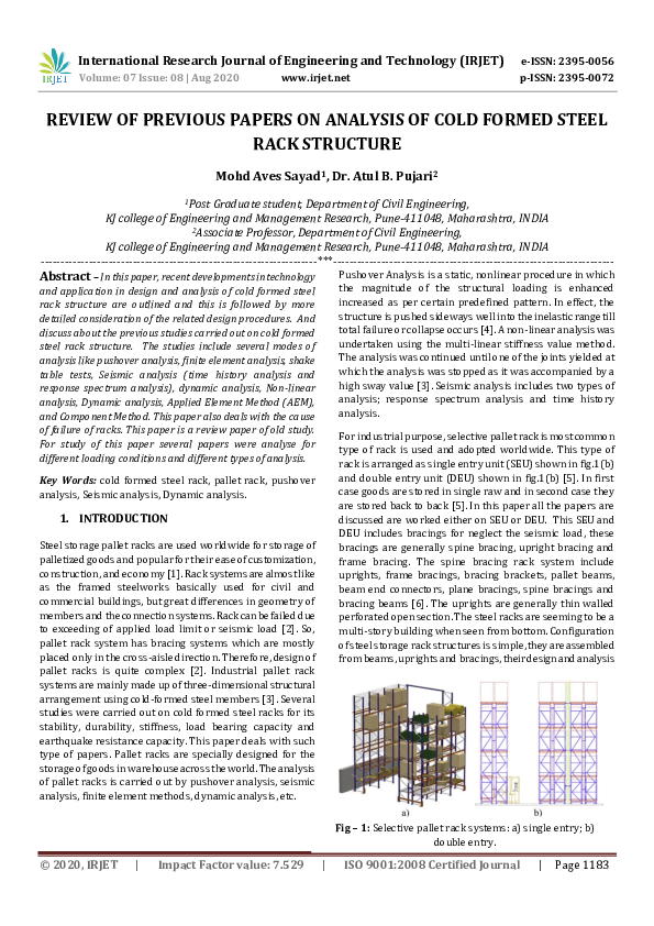 (PDF) IRJET- REVIEW OF PREVIOUS PAPERS ON ANALYSIS OF COLD FORMED STEEL ...