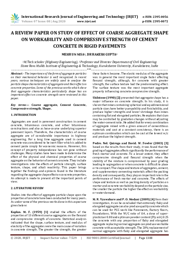 (PDF) A REVIEW PAPER ON STUDY OF EFFECT OF COARSE AGGREGATE SHAPE ON ...