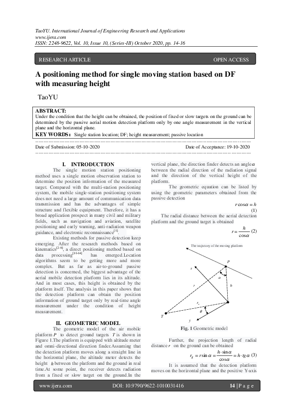 (PDF) A positioning method for single moving station based on DF with ...