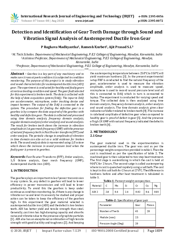 (PDF) IRJET- Detection and Identification of Gear Teeth Damage through ...