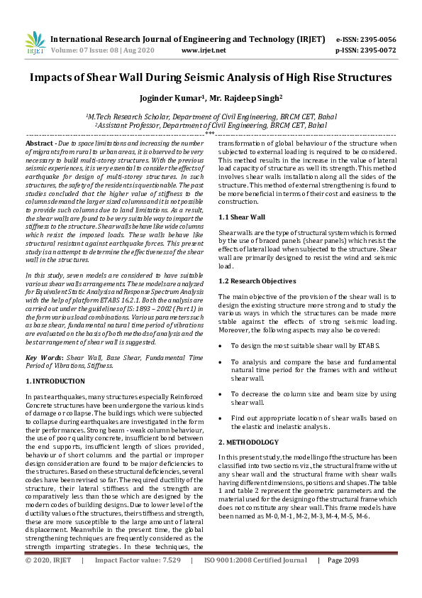 (PDF) IRJET- Impacts of Shear Wall During Seismic Analysis of High Rise ...
