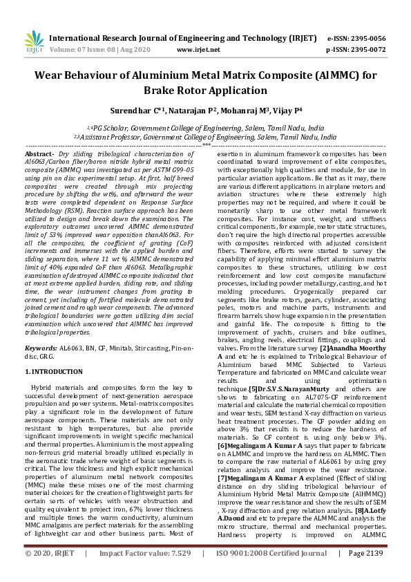 (PDF) IRJET- Wear Behaviour of Aluminium Metal Matrix Composite (AlMMC ...