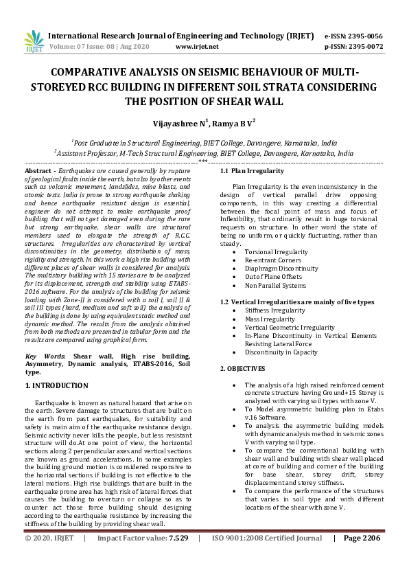 (PDF) IRJET- COMPARATIVE ANALYSIS ON SEISMIC BEHAVIOUR OF MULTI ...