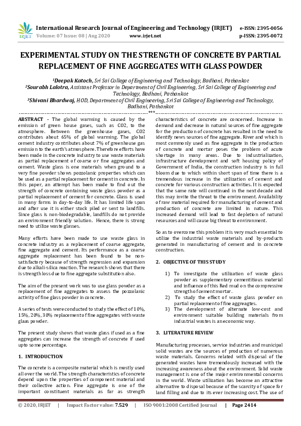 (PDF) EXPERIMENTAL STUDY ON THE STRENGTH OF CONCRETE BY PARTIAL ...