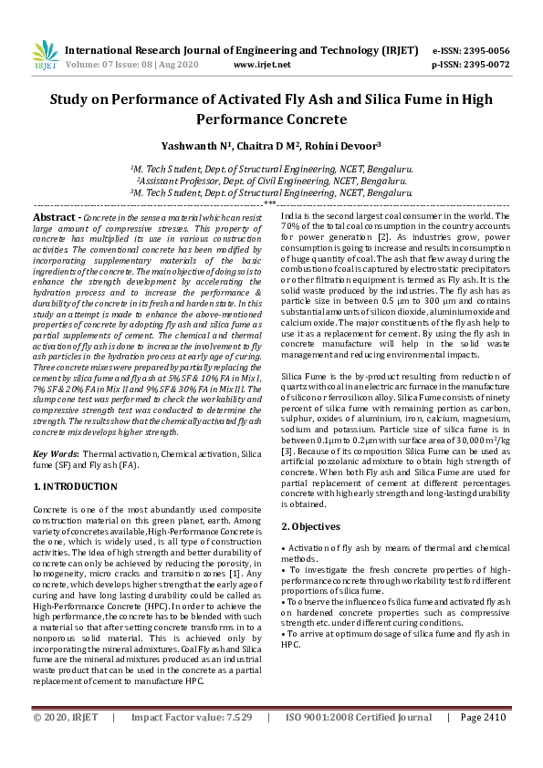 (PDF) IRJET- Study on Performance of Activated Fly Ash and Silica Fume ...