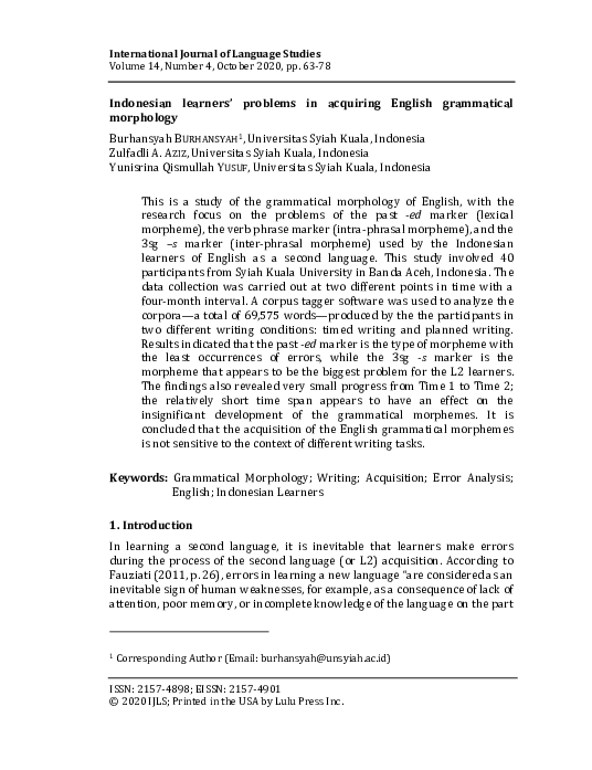 (PDF) Indonesian learners problems in acquiring English grammatical
