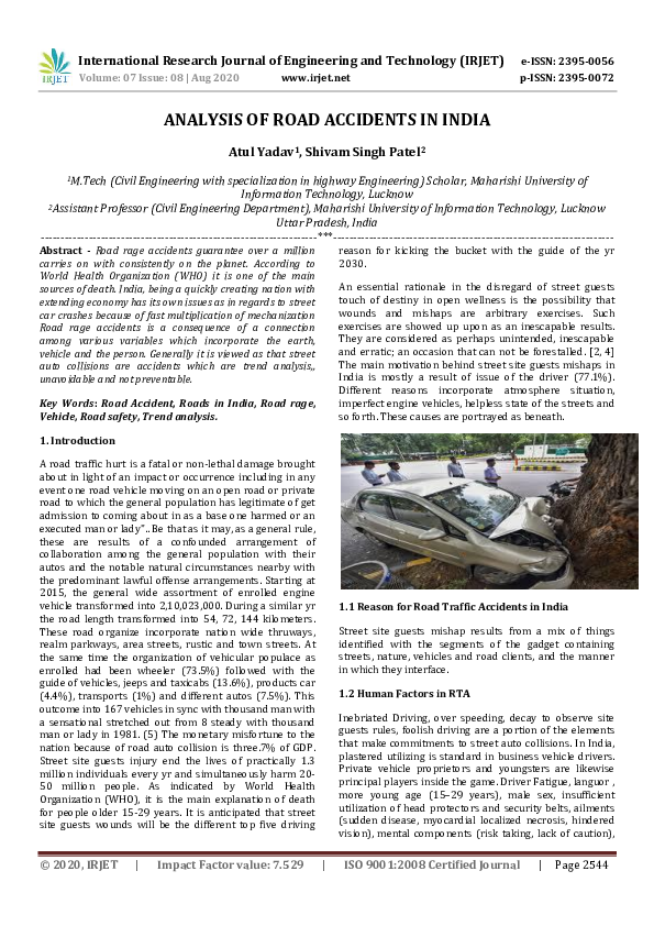 (PDF) IRJET- ANALYSIS OF ROAD ACCIDENTS IN INDIA