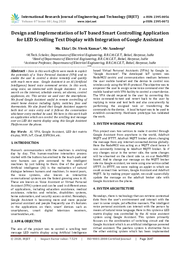 (PDF) IRJET- Design and Implementation of IoT based Smart Controlling ...