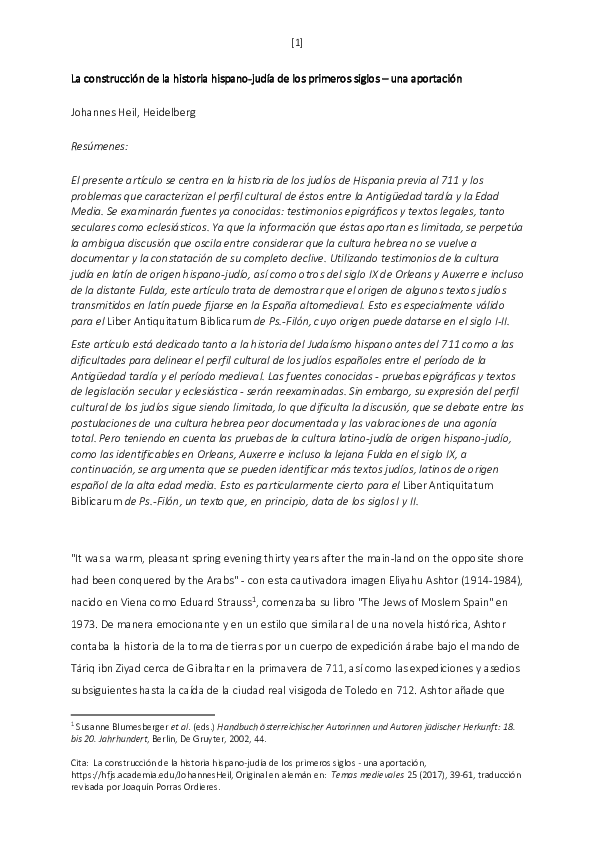 (PDF) La construccion de la historia hispano judia de los primeros siglos (traduccíon e 