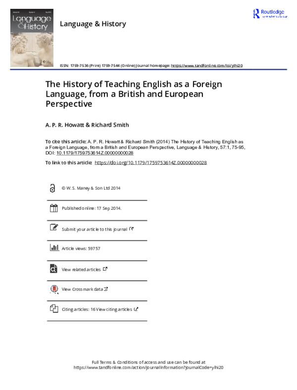 (PDF) The History of Teaching English as a Foreign Language, from a ...